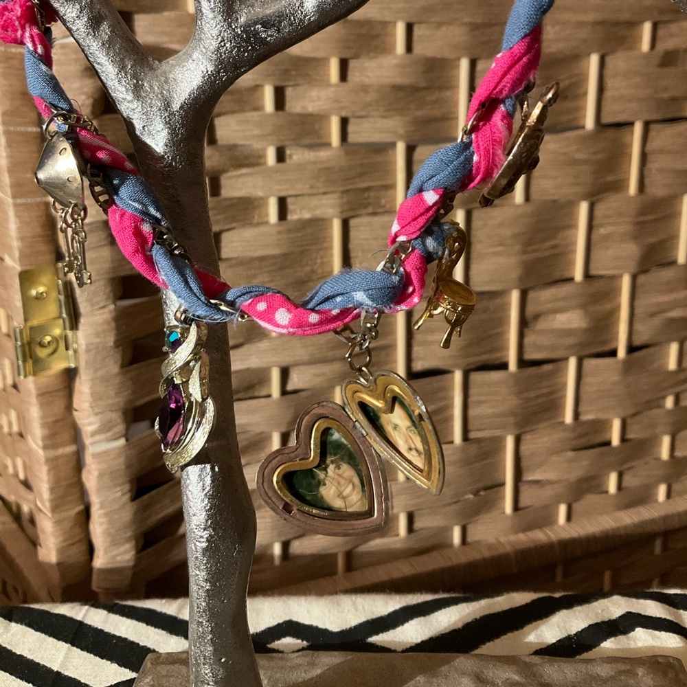Handcrafted Bandana & Gold Reclaimed Charm Necklace - Picture 7 of 8